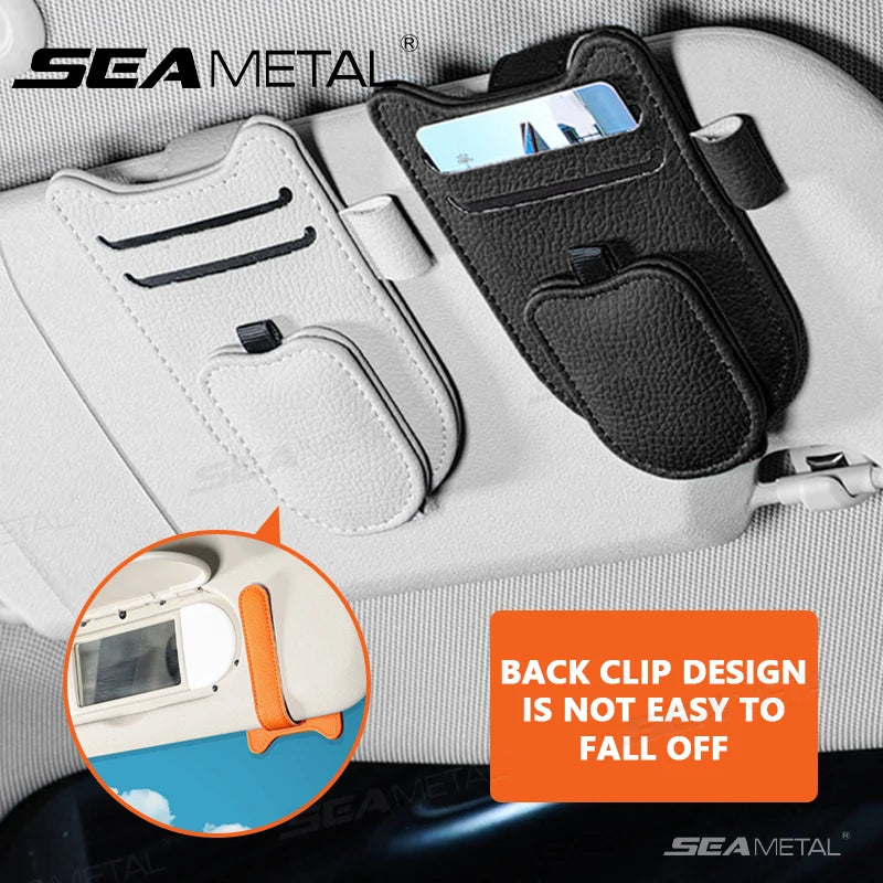 SEAMETAL Car Sun Visor Glasses Holder Magnetic Eyeglasses Hanger Clip Luxury Leatherette Car Sunglasses Holder Mount Universal