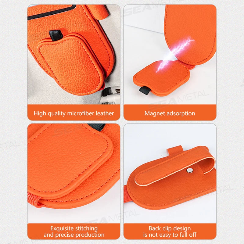 SEAMETAL Car Sun Visor Glasses Holder Magnetic Eyeglasses Hanger Clip Luxury Leatherette Car Sunglasses Holder Mount Universal