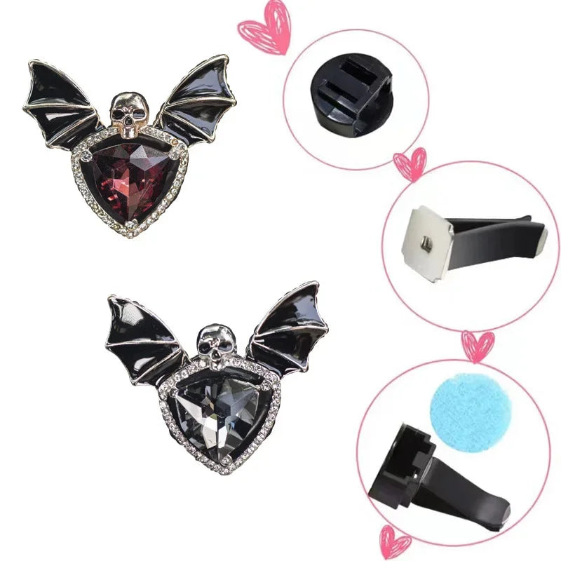 1pc Car Vent Clip Bat Skull Shape Rhinestone Decor Car Air Vent Clip Aromatherapy Perfume Accessory Car Interior Accessories