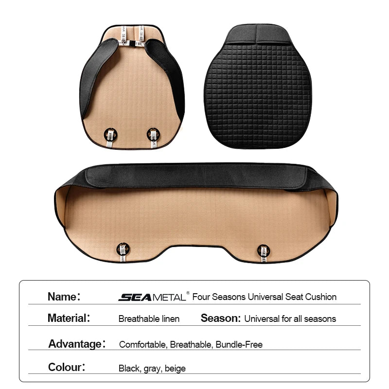 SEAMETAL Universal Flax Car Seat Covers Front Rear Breathable Linen Cushion Anti Slip Auto Seat Protector Mat Pad Four Seasons