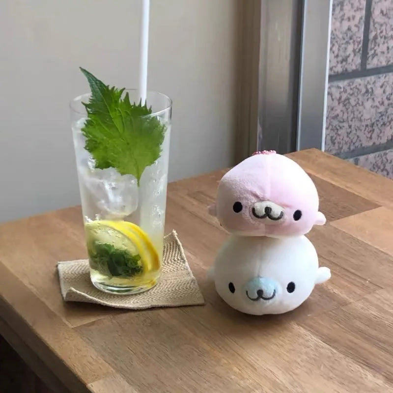 Adorable Fluffy Mamegoma Sakuragoma Shirogoma Seal plush Keychain SANX Pink White Seal Doll Girly Plush Backpack bag Hanging