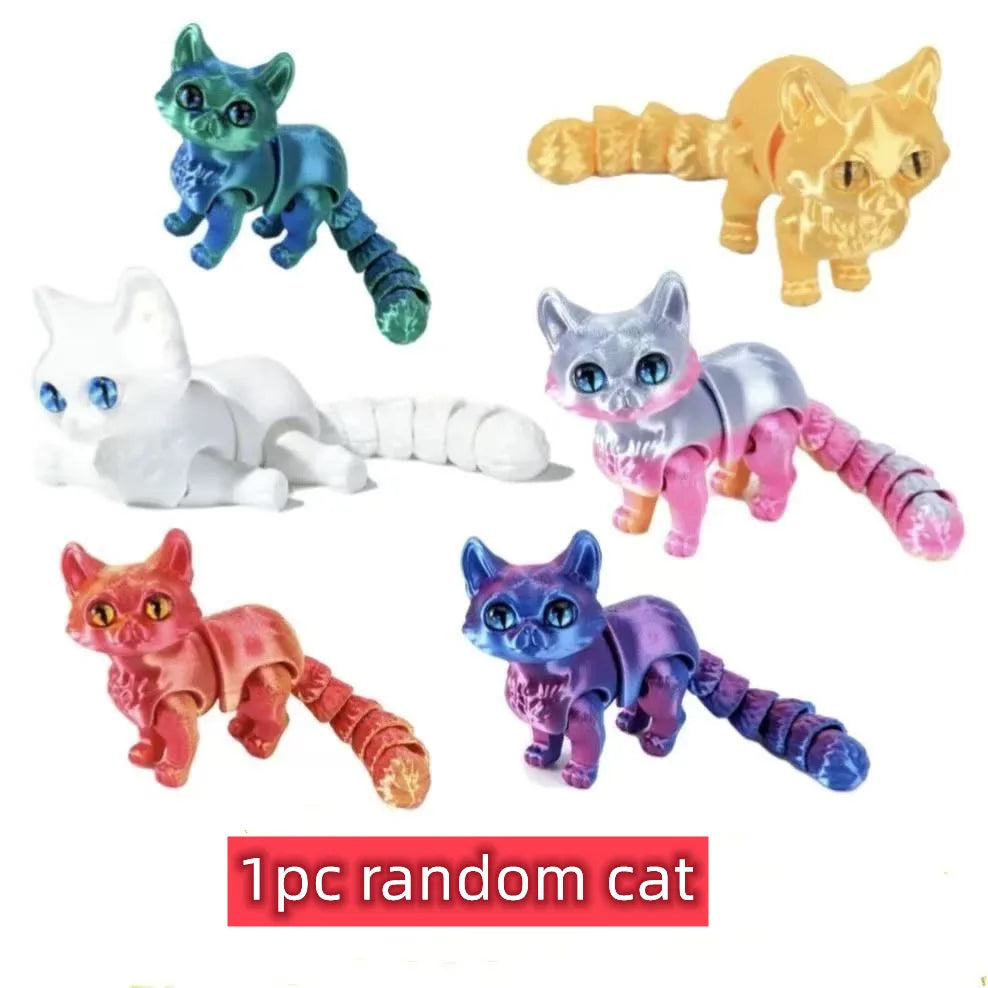 1/2/3/6pcs Colorful Candy Cat 3D Printed Movable Joint Simulation Mini Candy Cat Action Figures Desktop Ornament Birthday Gifts