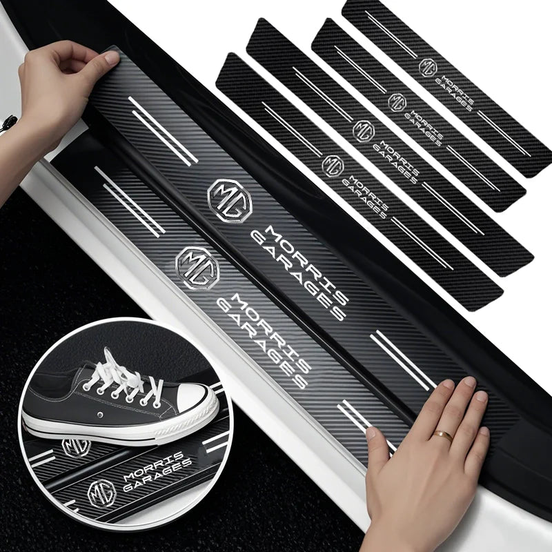 1/4/5Pcs Car Door Sill Scuff Plate Decor Carbon Fiber Stickers For Morris Garages MG 7 6 5 ZS MG4 EV ONE Cyberster HS MG3 EZS GT