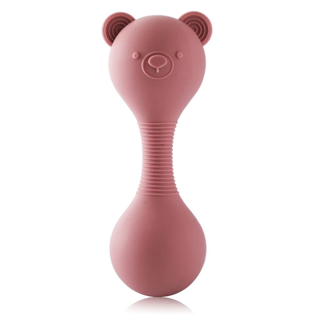 Baby 0-12 Months Rattle Toys Silicone Chewing Dumbbel Baby BPA Free Teether Toys Newborn Rattle Toys Infant Teething Gift Rattle
