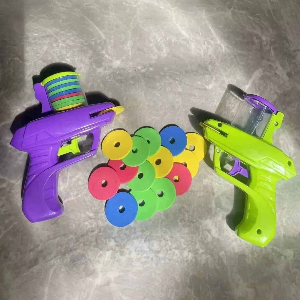 Foam Disc Launcher Gun Toy, Flying Disc Shooter with Soft EVA Discs, Outdoor Parent-Child Interactive Game Gift for Kids
