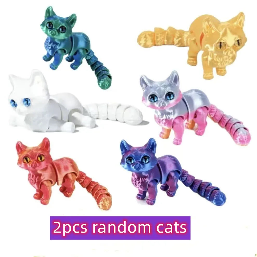 1/2/3/6pcs Colorful Candy Cat 3D Printed Movable Joint Simulation Mini Candy Cat Action Figures Desktop Ornament Birthday Gifts