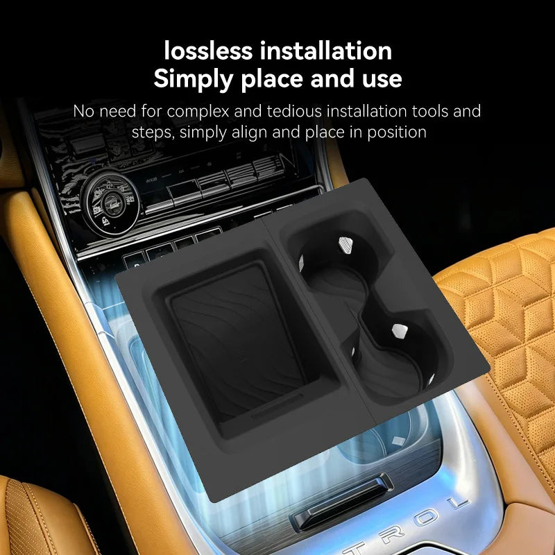 2 Pcs for Nissan Patrol Y63 2025 2026 Armada Wireless Charging Phone Mat & Cup Holder Silicone Liner Car Interior Accessories