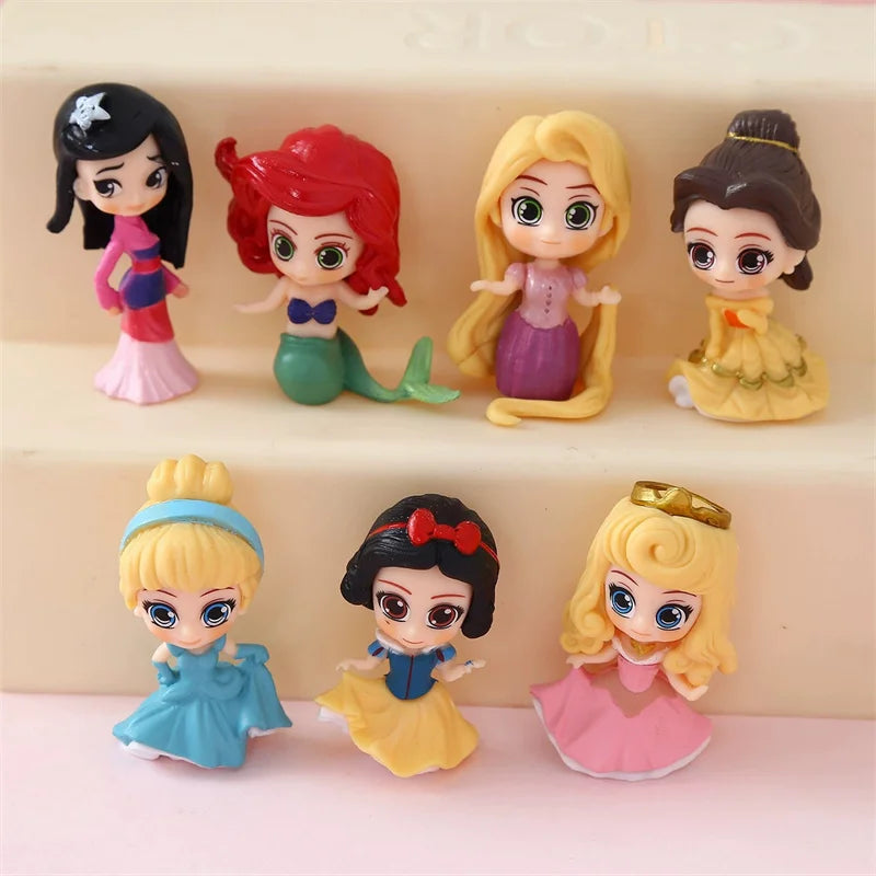 7pcs/set Cute Princess Belle Ariel Rapunzel Snow White Anime Figure 5.5cm Decorations Cake Ornament Gifts