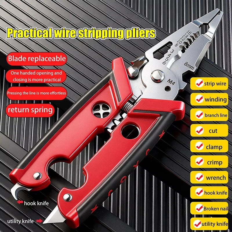 1pc 18 in 1 Electrician Pliers Wire Stripper Crimper Pliers Crimping Cutting Car Multifuntion Professional Electrician hand tool