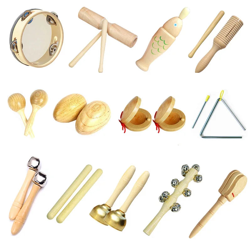 Kids Wooden Musical Instrument Toys Educational Montessori Early Learning Toys Baby Rattle Bell Drum Xylophone Toy Children Gift