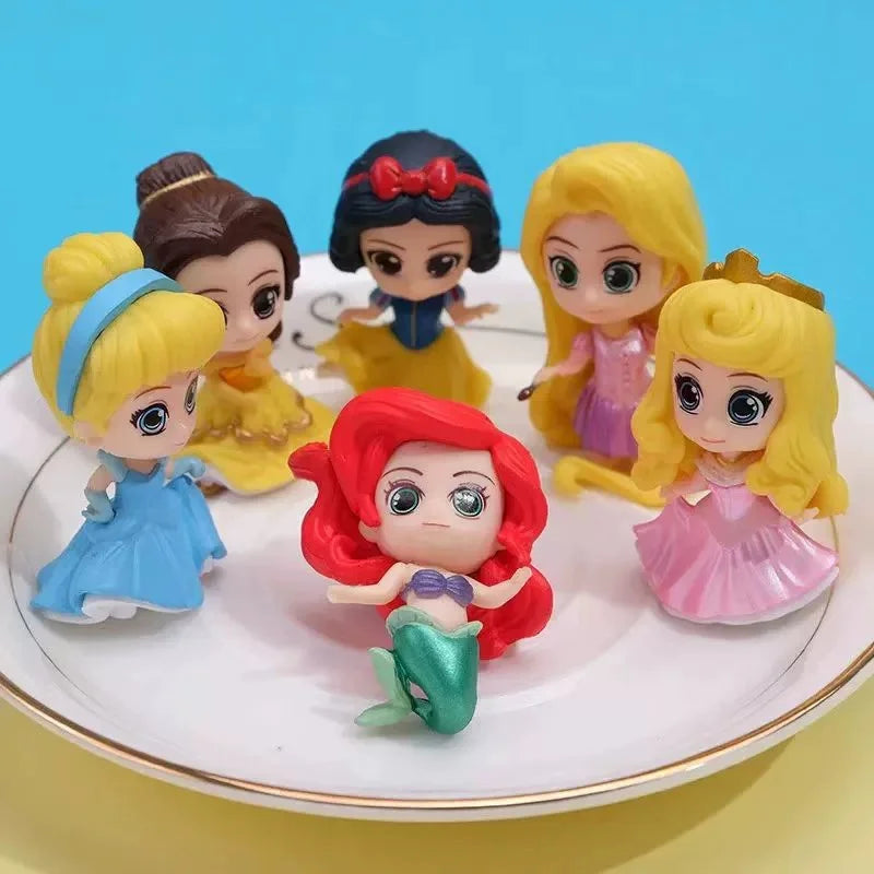 7pcs/set Cute Princess Belle Ariel Rapunzel Snow White Anime Figure 5.5cm Decorations Cake Ornament Gifts