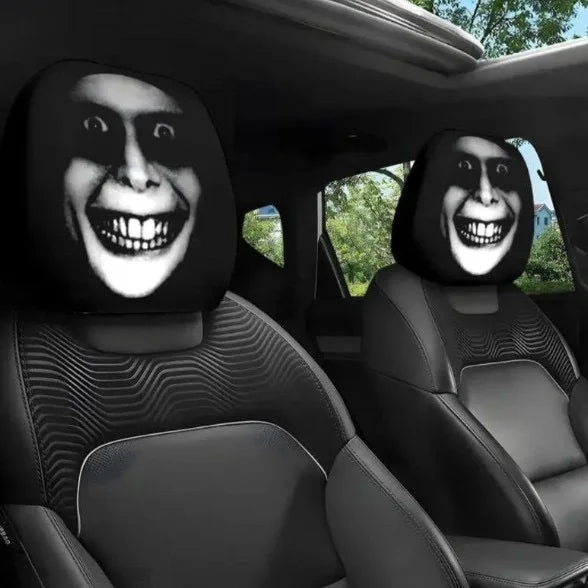 2pc Halloween Face Printed Car Pillowcase Soft Comfortable Decorative Washable Polyester Fabric Cushion Cover Auto Seat Headrest