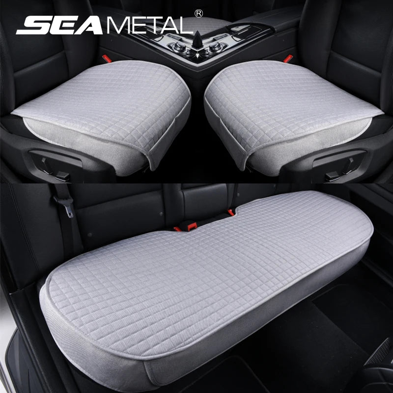 SEAMETAL Universal Flax Car Seat Covers Front Rear Breathable Linen Cushion Anti Slip Auto Seat Protector Mat Pad Four Seasons