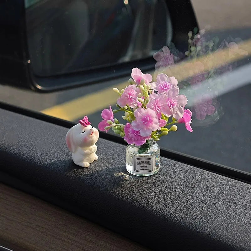 Spring Car Interior Decor - Adorable Resin Dashboard Vase, Mini Cute Window Sill Flower Pot with Car Healing Doll Ornaments