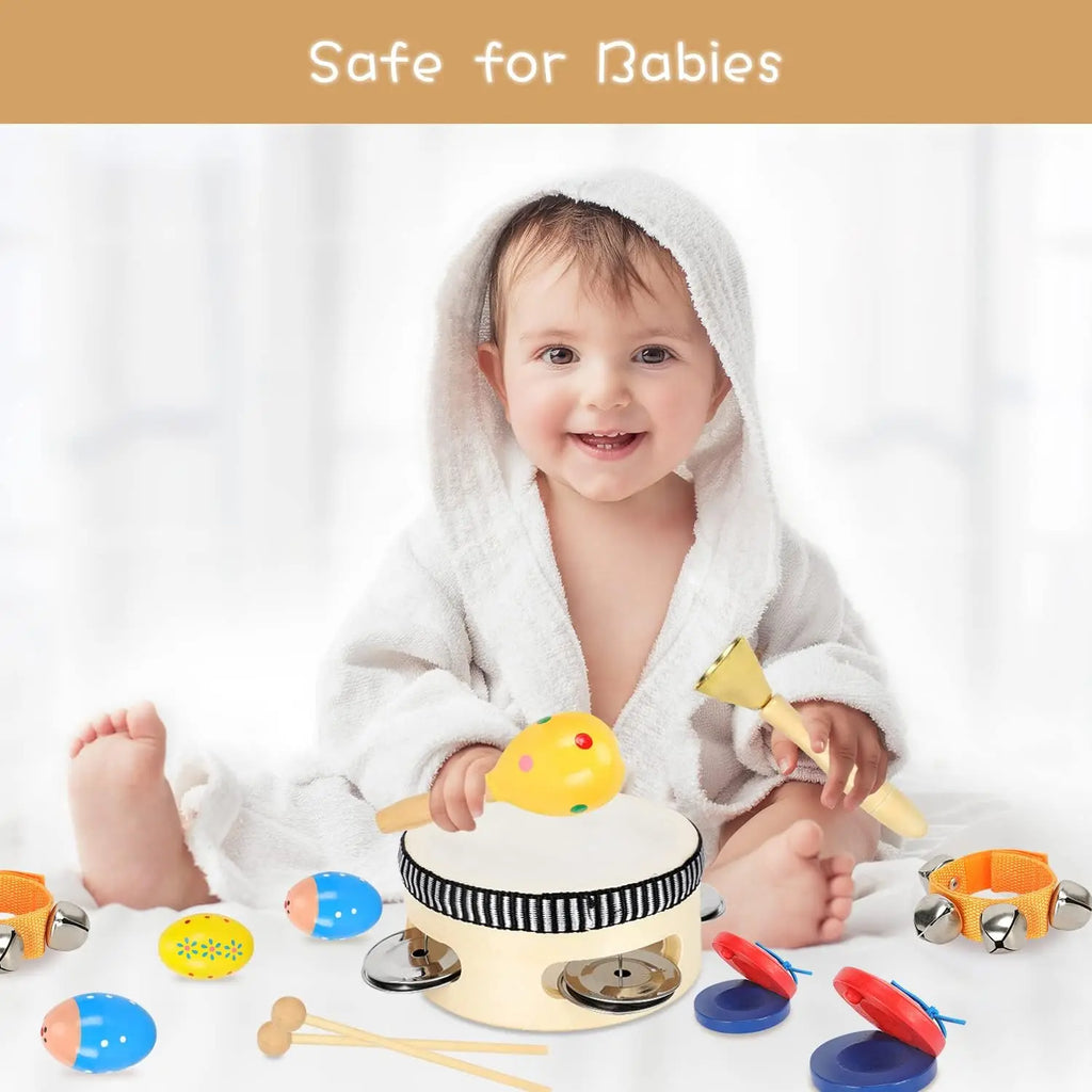 Kids Wooden Musical Instrument Toys Educational Montessori Early Learning Toys Baby Rattle Bell Drum Xylophone Toy Children Gift