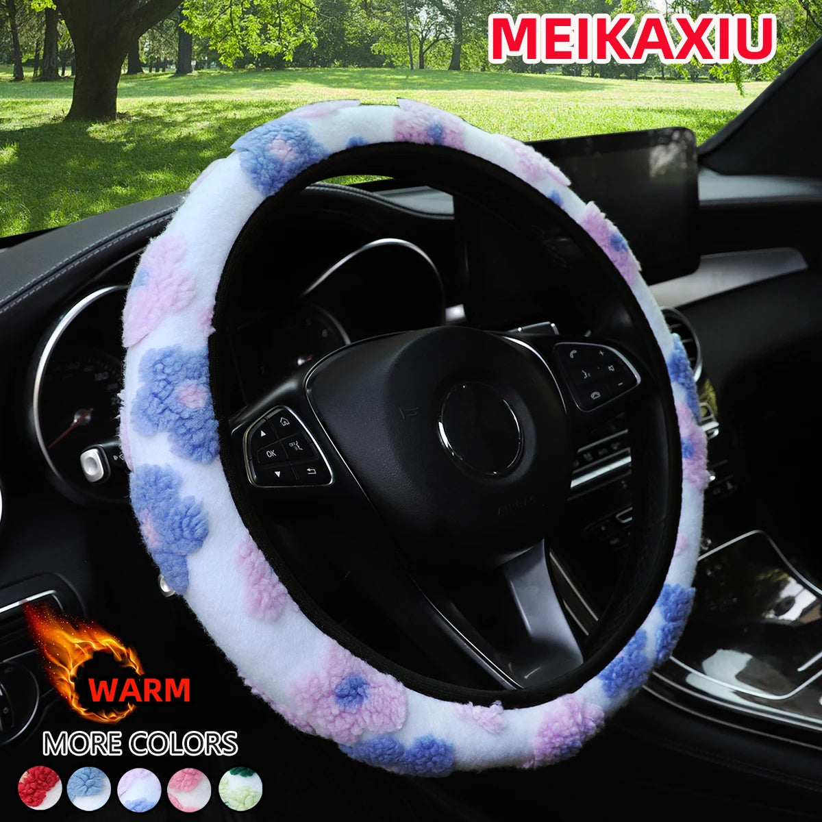 1 Winter Warm Comfort Plush Flower Car Without Inner Ring Steering Wheel Cover for 14.5-15 Inch Automotive Accessories Interior