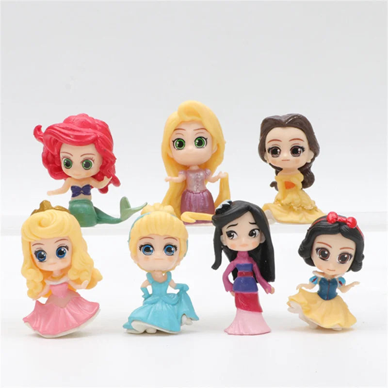 7pcs/set Cute Princess Belle Ariel Rapunzel Snow White Anime Figure 5.5cm Decorations Cake Ornament Gifts