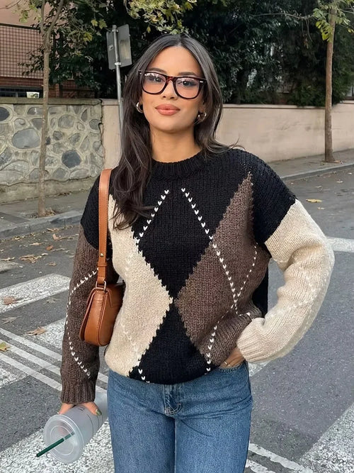 Women's Argyle Crewneck Sweater