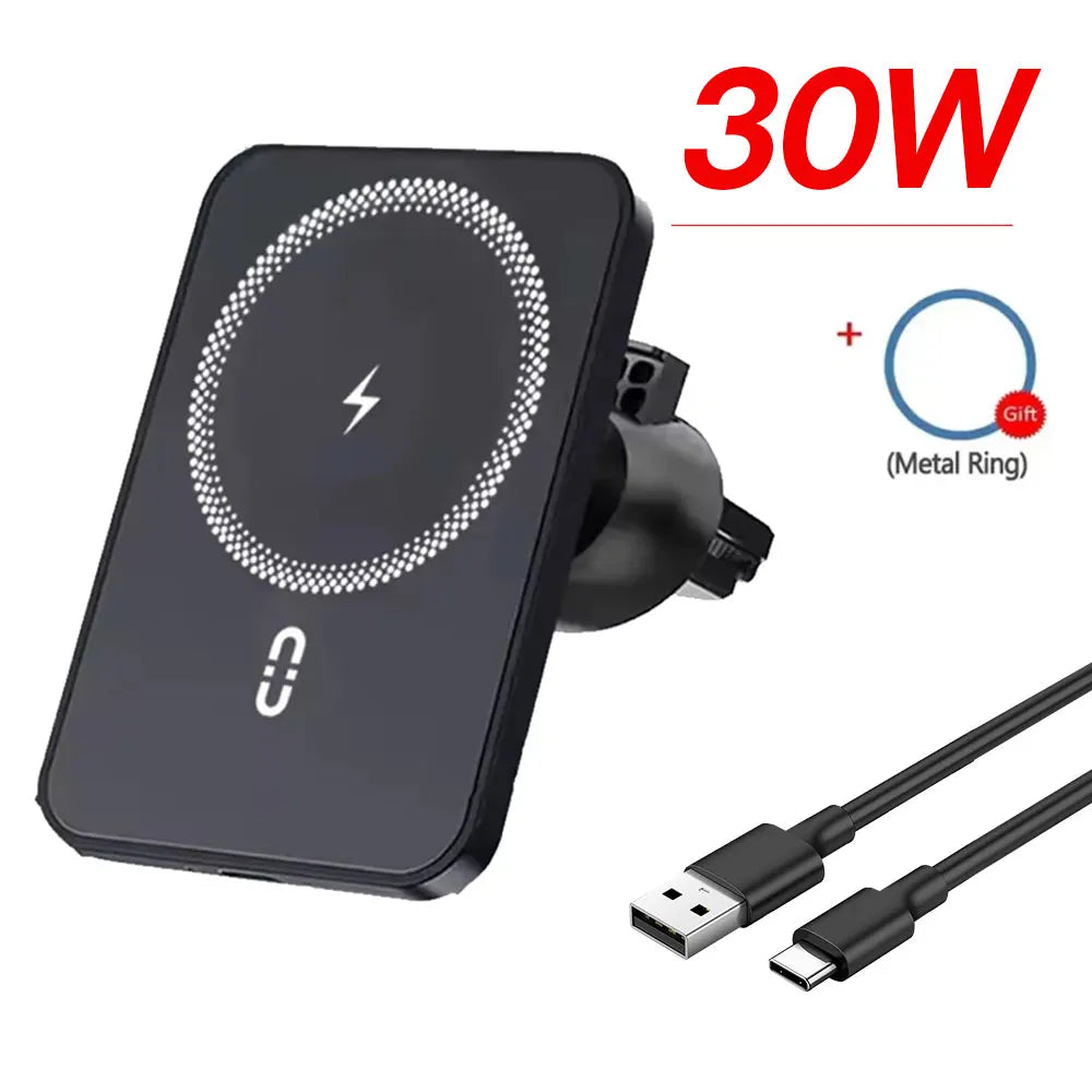 360 Rotation Magnetic Car Air Vent Phone Holder Stand Wireless Charger For Magsafe iPhone 17~12 Samsung Xiaomi Cellphone Bracket