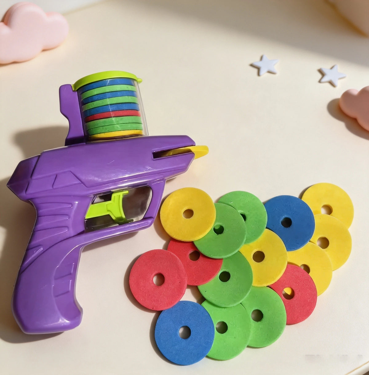 Foam Disc Launcher Gun Toy, Flying Disc Shooter with Soft EVA Discs, Outdoor Parent-Child Interactive Game Gift for Kids