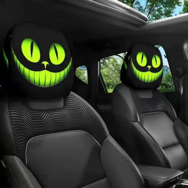 2pc Halloween Face Printed Car Pillowcase Soft Comfortable Decorative Washable Polyester Fabric Cushion Cover Auto Seat Headrest