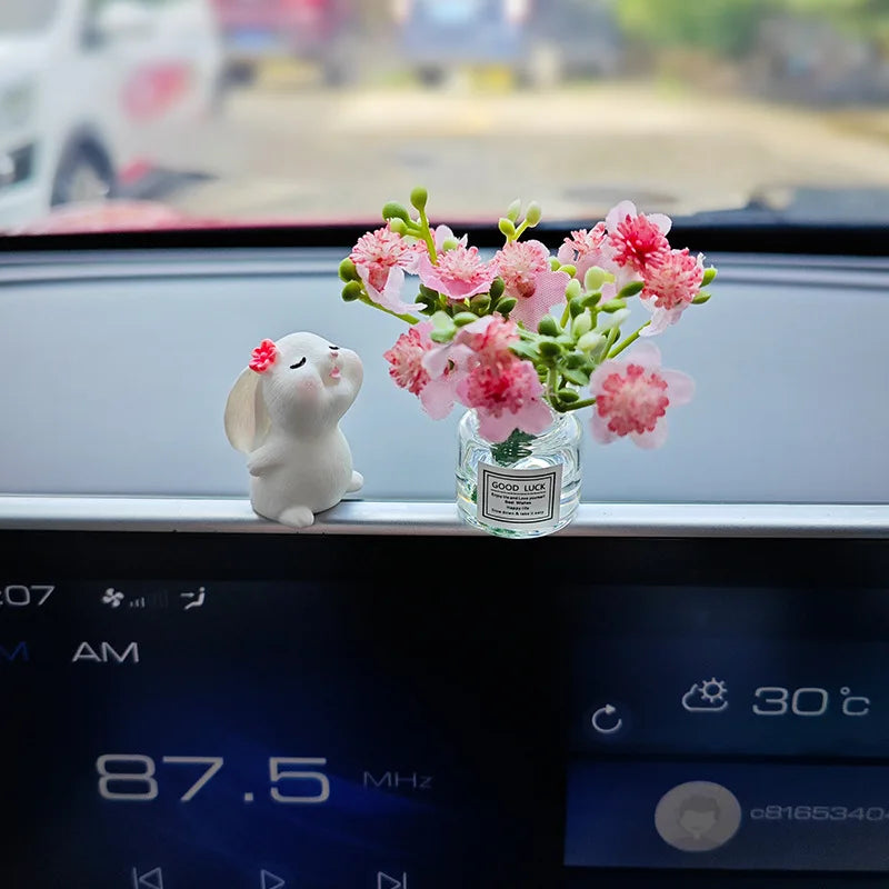 Spring Car Interior Decor - Adorable Resin Dashboard Vase, Mini Cute Window Sill Flower Pot with Car Healing Doll Ornaments