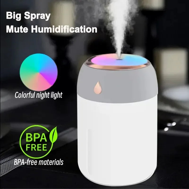 Mini USB Portable Air Humidifier, Aroma Diffuser, LED Cool Light, Mist for Room, Home, Car, Plant Purifier, 330ml