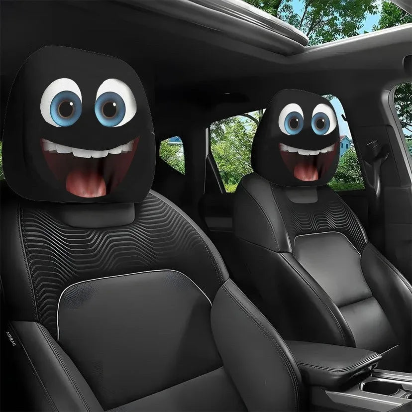 2pc Halloween Face Printed Car Pillowcase Soft Comfortable Decorative Washable Polyester Fabric Cushion Cover Auto Seat Headrest