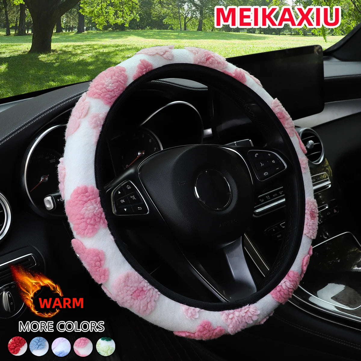 1 Winter Warm Comfort Plush Flower Car Without Inner Ring Steering Wheel Cover for 14.5-15 Inch Automotive Accessories Interior