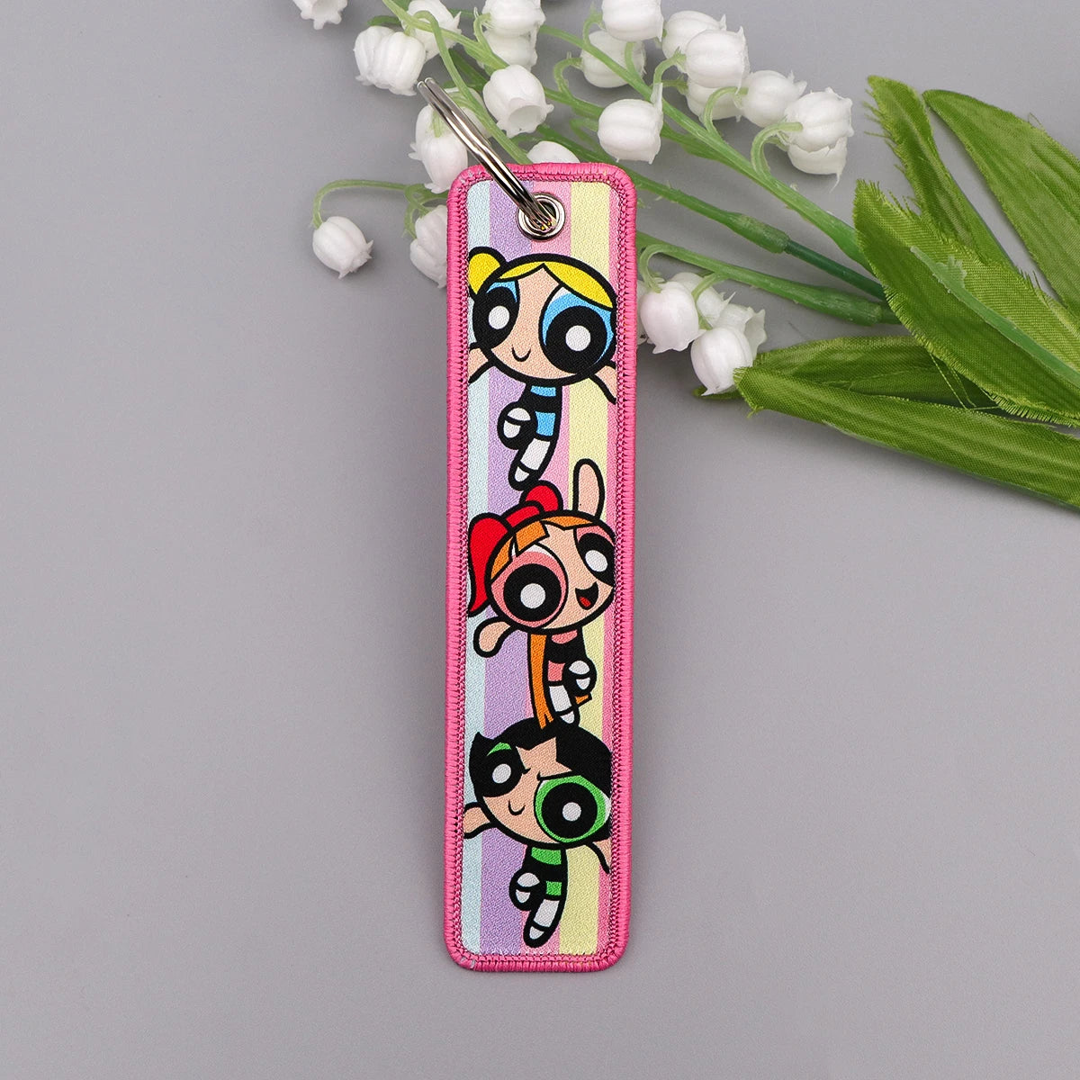 Vibrant Girls Embroidery Key Fob Key Tag For Motorcycles Cars Backpack Keychain Fashion Keyring Gifts for Men Women Accessories