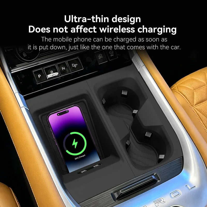 2 Pcs for Nissan Patrol Y63 2025 2026 Armada Wireless Charging Phone Mat & Cup Holder Silicone Liner Car Interior Accessories