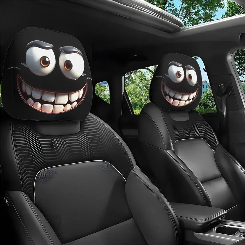 2pc Halloween Face Printed Car Pillowcase Soft Comfortable Decorative Washable Polyester Fabric Cushion Cover Auto Seat Headrest