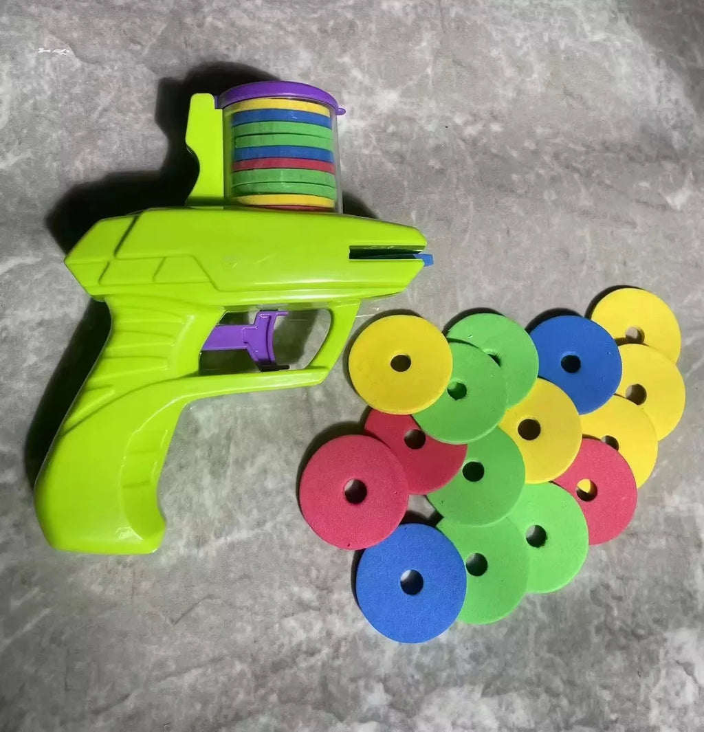 Foam Disc Launcher Gun Toy, Flying Disc Shooter with Soft EVA Discs, Outdoor Parent-Child Interactive Game Gift for Kids