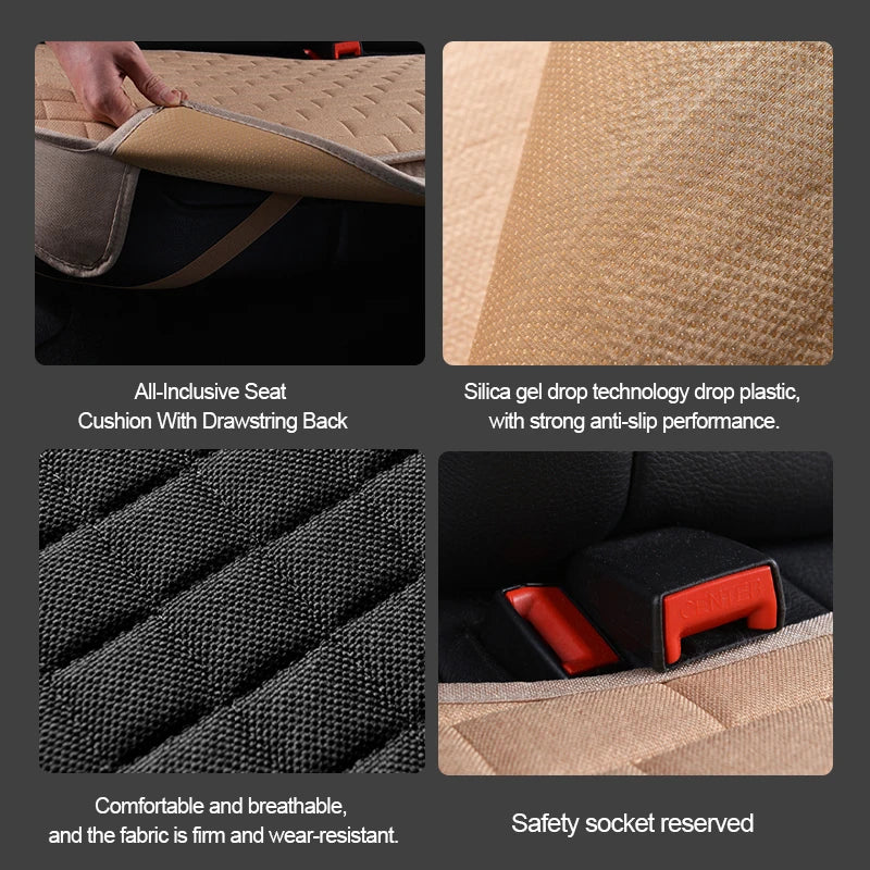 SEAMETAL Universal Flax Car Seat Covers Front Rear Breathable Linen Cushion Anti Slip Auto Seat Protector Mat Pad Four Seasons