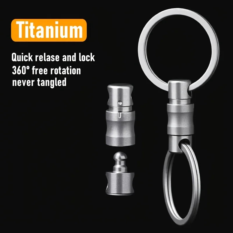Titanium Alloy 360-Degree Rotating Self-Locking Keychain — Quick-Release Key Fob with Retractable Design and Carabiner Clip