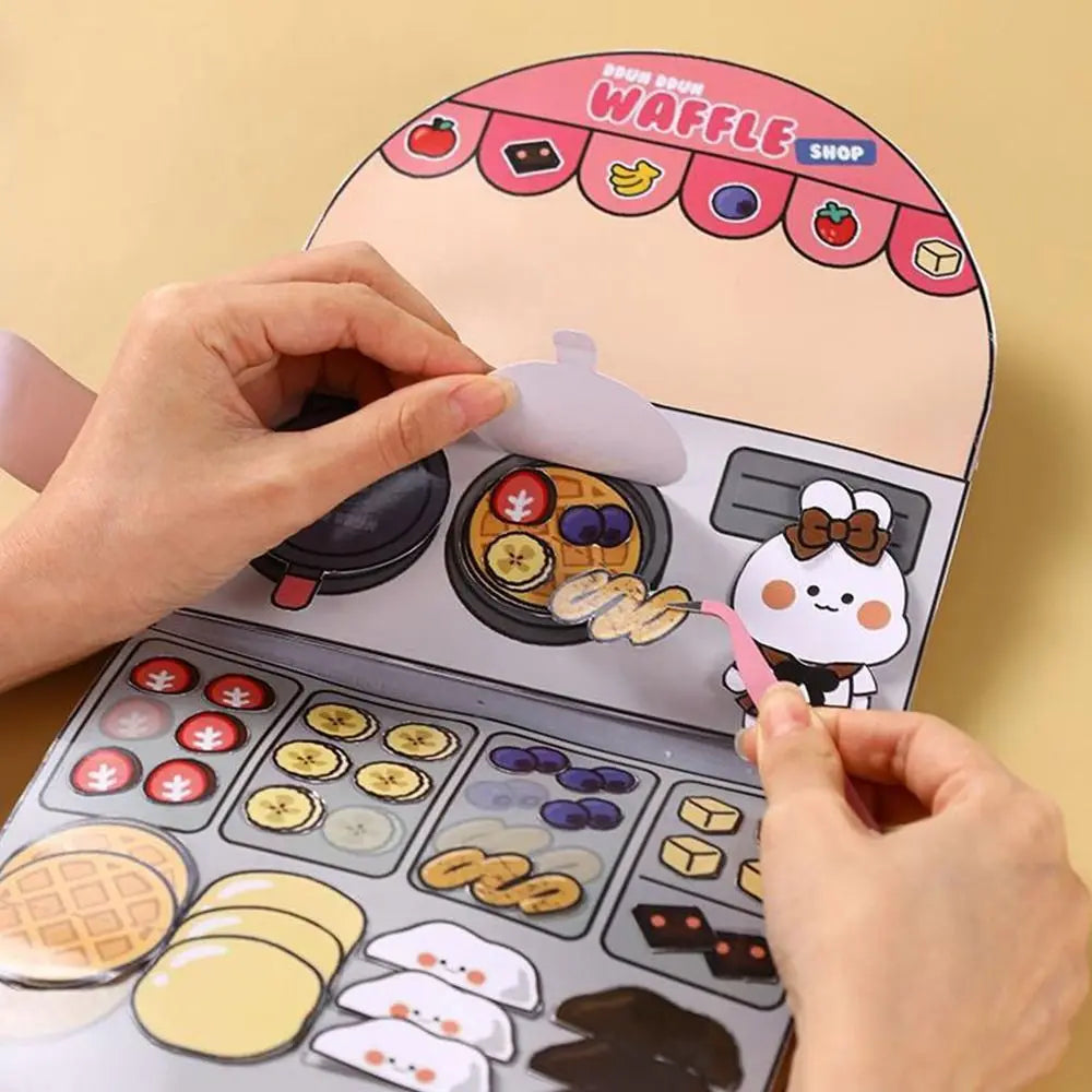 Paper Waffle Quiet Book Colorful Fried Chicken Cartoon Busy Book Convenience Store Handmade Toy Snack Bar Sticker Game