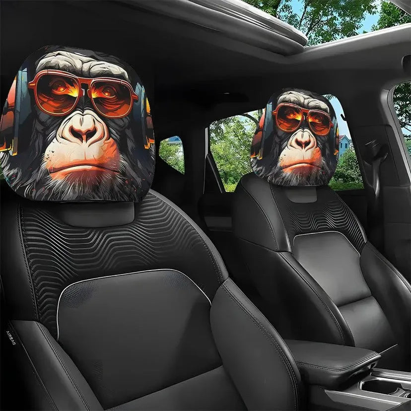 2pc Halloween Face Printed Car Pillowcase Soft Comfortable Decorative Washable Polyester Fabric Cushion Cover Auto Seat Headrest