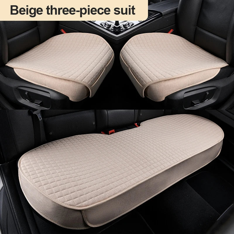 SEAMETAL Universal Flax Car Seat Covers Front Rear Breathable Linen Cushion Anti Slip Auto Seat Protector Mat Pad Four Seasons