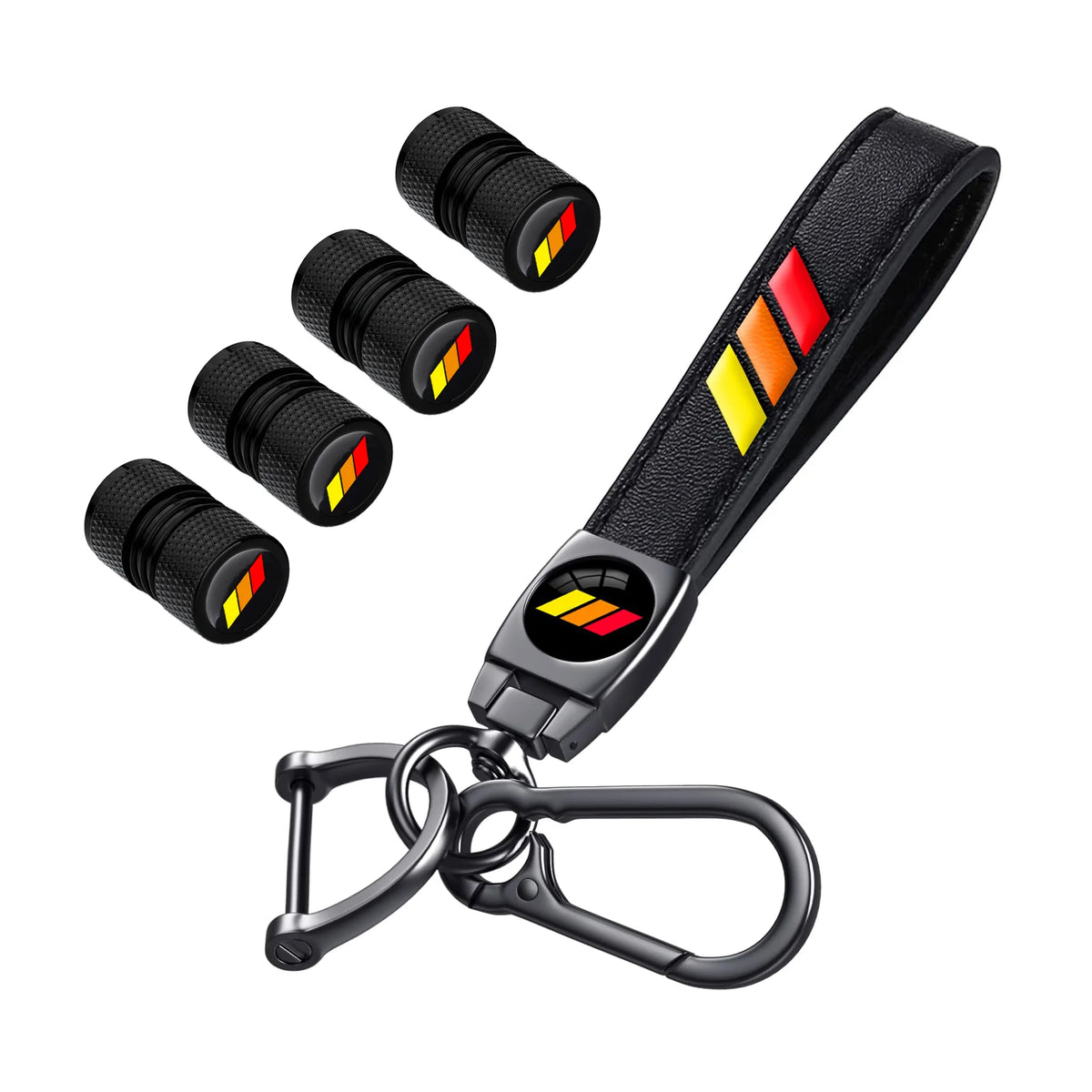 5Pcs Leather Keychain for Toyota Tacoma 4Runner Tundra TRD Camry Rav4 Metal Key Chain With Tire Valve Stem Caps Car Accessories