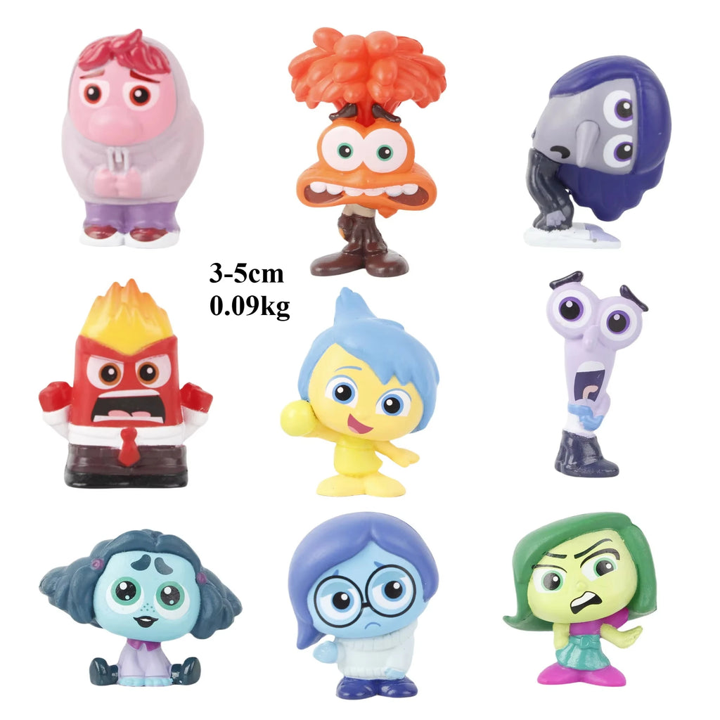 9Pcs/Set Mini Inside Out 2 Action Figure Toy Cartoon Movie Joy Anxiety Anger Sadness Disgust Fear Model Doll Figurines Kids Gift
