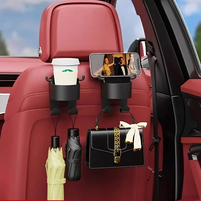 Multifunctional Hook for Car Seat Head Rest, 3 in 1 Vehicle Backseat Drink Cup Holder, Headrest Hooks for Car