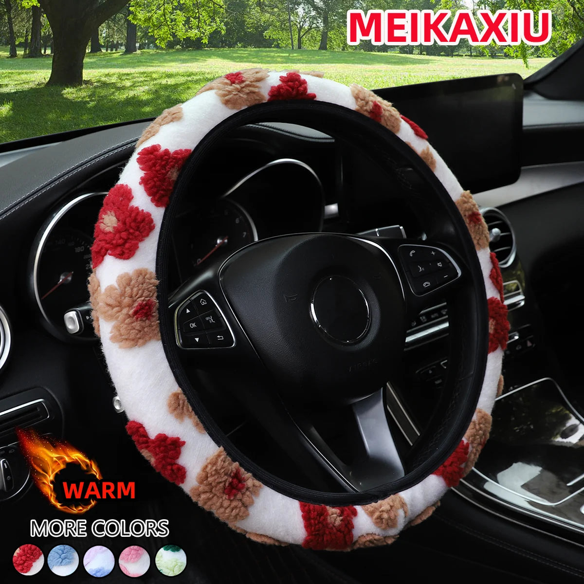 1 Winter Warm Comfort Plush Flower Car Without Inner Ring Steering Wheel Cover for 14.5-15 Inch Automotive Accessories Interior