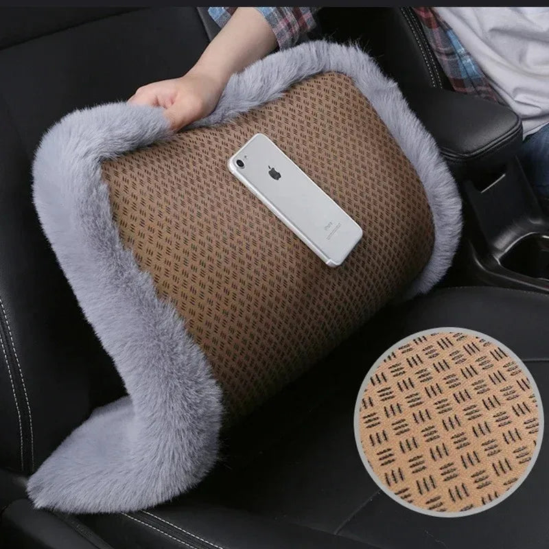 Plush Rabbit Fur Car Seat Cushion Winter Warmth Thick Wool Square Multicolor Cushion for Main Driver or Co-pilot Cover Universal