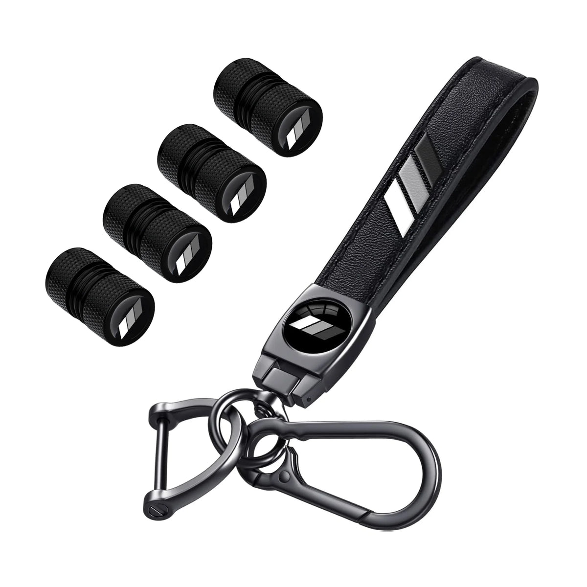 5Pcs Leather Keychain for Toyota Tacoma 4Runner Tundra TRD Camry Rav4 Metal Key Chain With Tire Valve Stem Caps Car Accessories