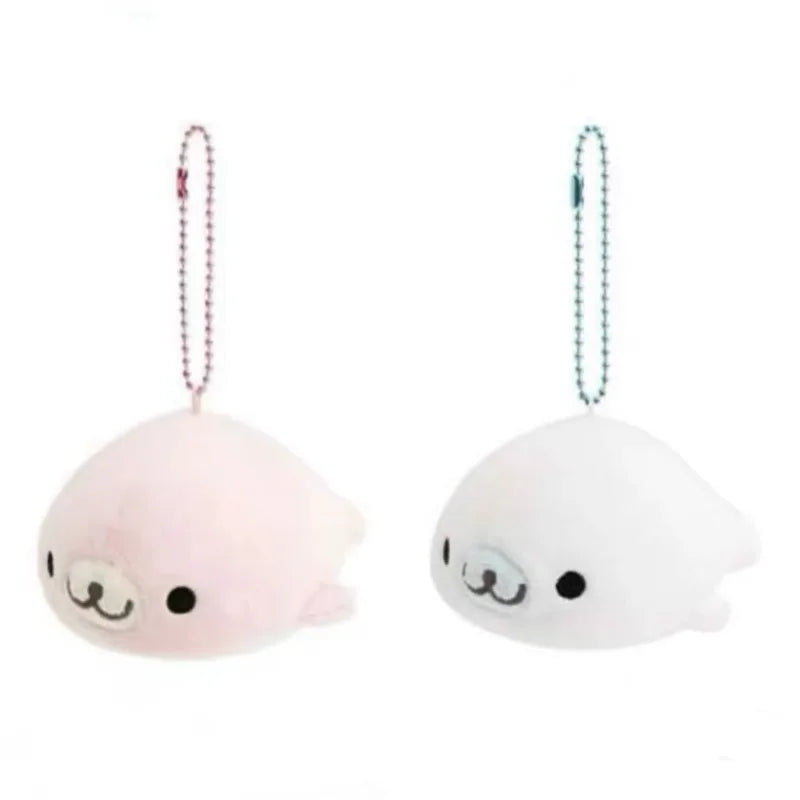 Adorable Fluffy Mamegoma Sakuragoma Shirogoma Seal plush Keychain SANX Pink White Seal Doll Girly Plush Backpack bag Hanging