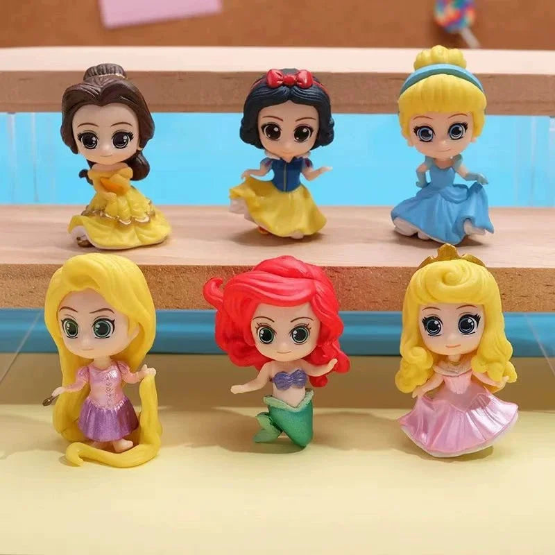 7pcs/set Cute Princess Belle Ariel Rapunzel Snow White Anime Figure 5.5cm Decorations Cake Ornament Gifts