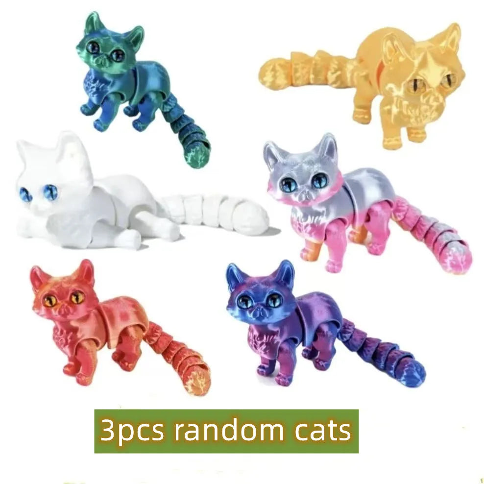1/2/3/6pcs Colorful Candy Cat 3D Printed Movable Joint Simulation Mini Candy Cat Action Figures Desktop Ornament Birthday Gifts