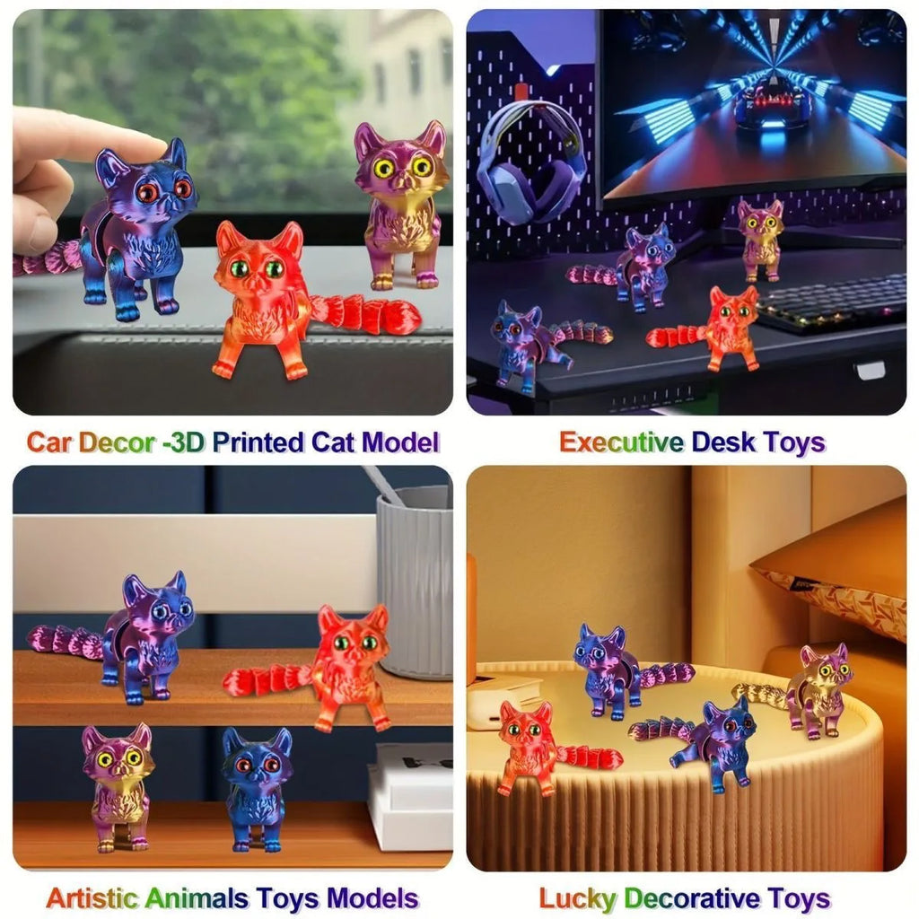 1/2/3/6pcs Colorful Candy Cat 3D Printed Movable Joint Simulation Mini Candy Cat Action Figures Desktop Ornament Birthday Gifts