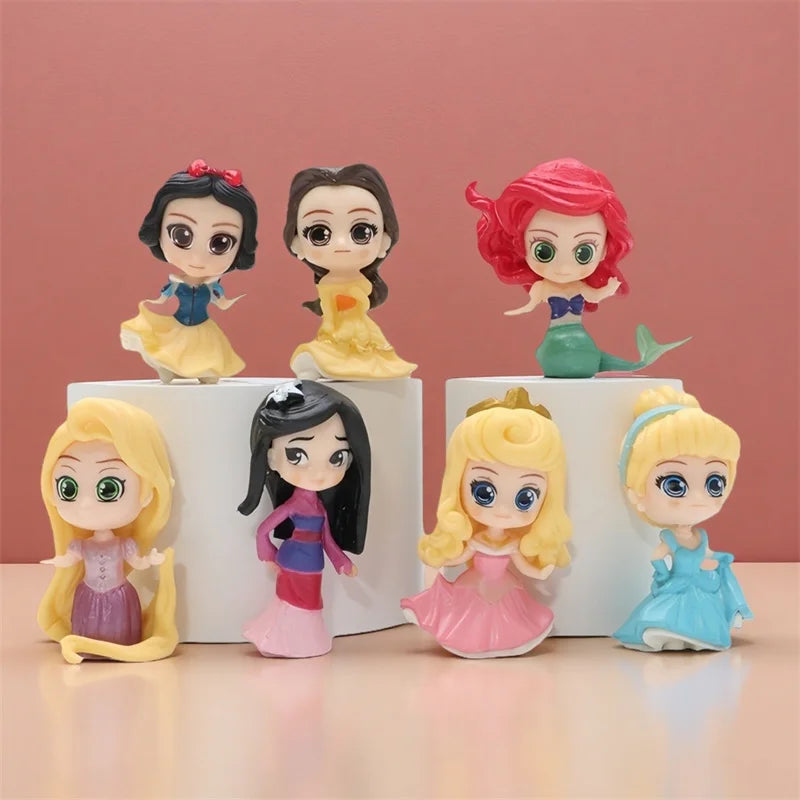 7pcs/set Cute Princess Belle Ariel Rapunzel Snow White Anime Figure 5.5cm Decorations Cake Ornament Gifts