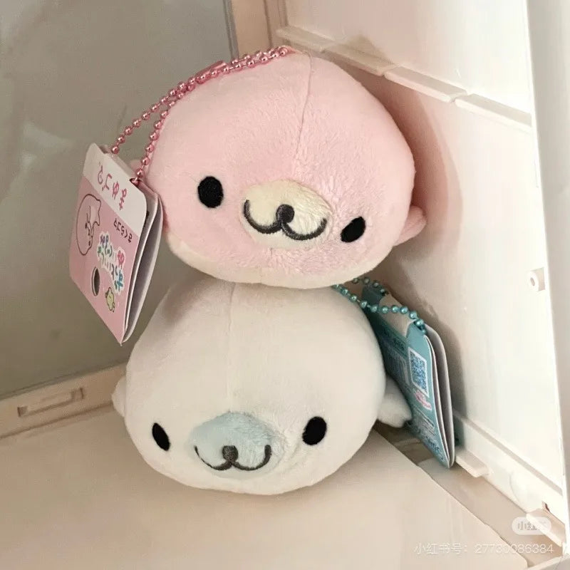 Adorable Fluffy Mamegoma Sakuragoma Shirogoma Seal plush Keychain SANX Pink White Seal Doll Girly Plush Backpack bag Hanging